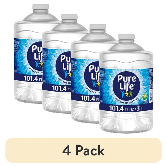 (4 pack) Pure Life Purified Water, 3 Liter, Single Plastic Jug