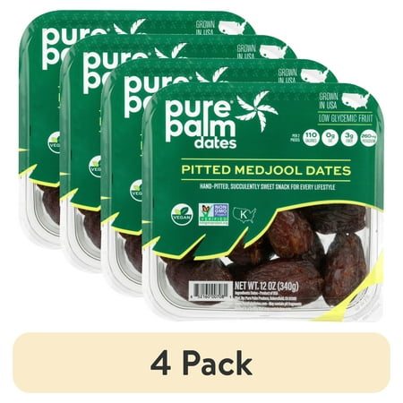 (4 pack) Pure Palm "Pit Free" Medjool Dates, 12 oz