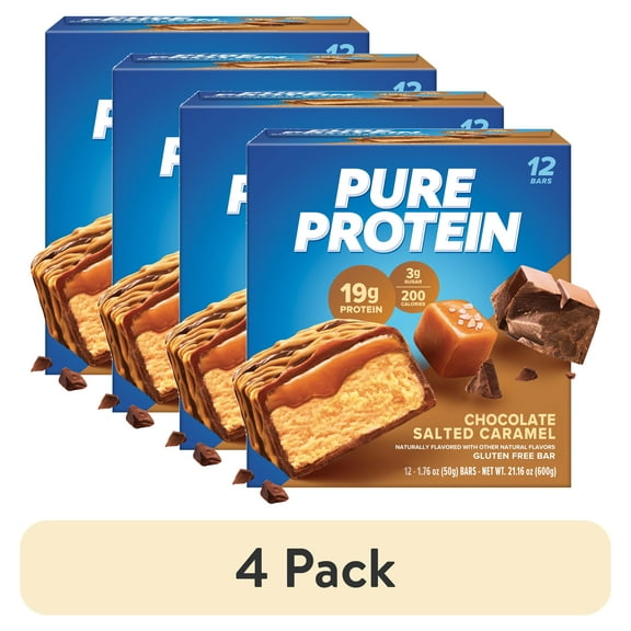 (4 pack) Pure Protein Bar, Chocolate Salted Caramel, 19g Protein, 12 Ct