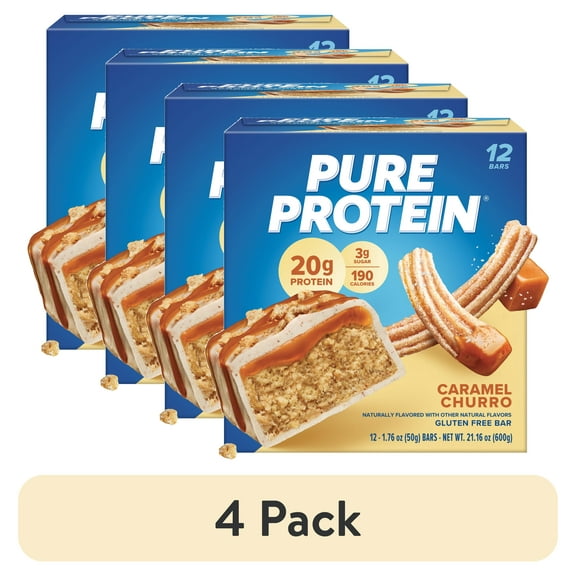 (4 pack) Pure Protein Bars, Caramel Churro, 20g Protein, Gluten Free, 1.76 oz, 12 Ct