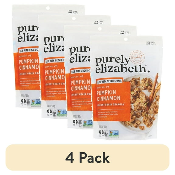 (4 pack) Purely Elizabeth Granola, Pumpkin Cinnamon, 12 oz Pouch