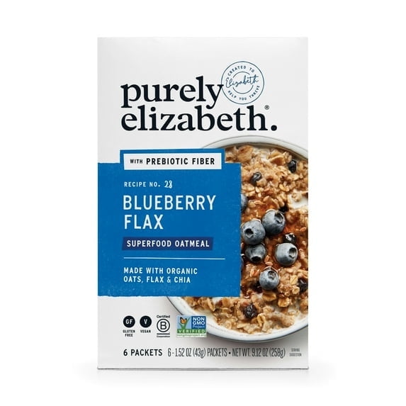 Purely Elizabeth Superfood Oatmeal, Blueberry Flax, Gluten-Free, 1.52 oz, 6 Packets - 4 Pack (24 Packets Total)
