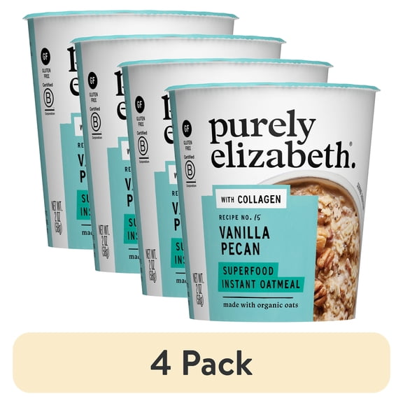 (4 pack) Purely Elizabeth Gluten-Free Superfood Oatmeal, Vanilla Pecan, 2 oz Cup