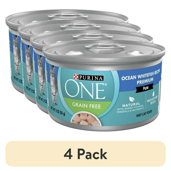 (4 pack) Puriina ONE Pate, Natural Grain Free, Wet Cat Food, Oceanwhite Fish, 3 oz Can