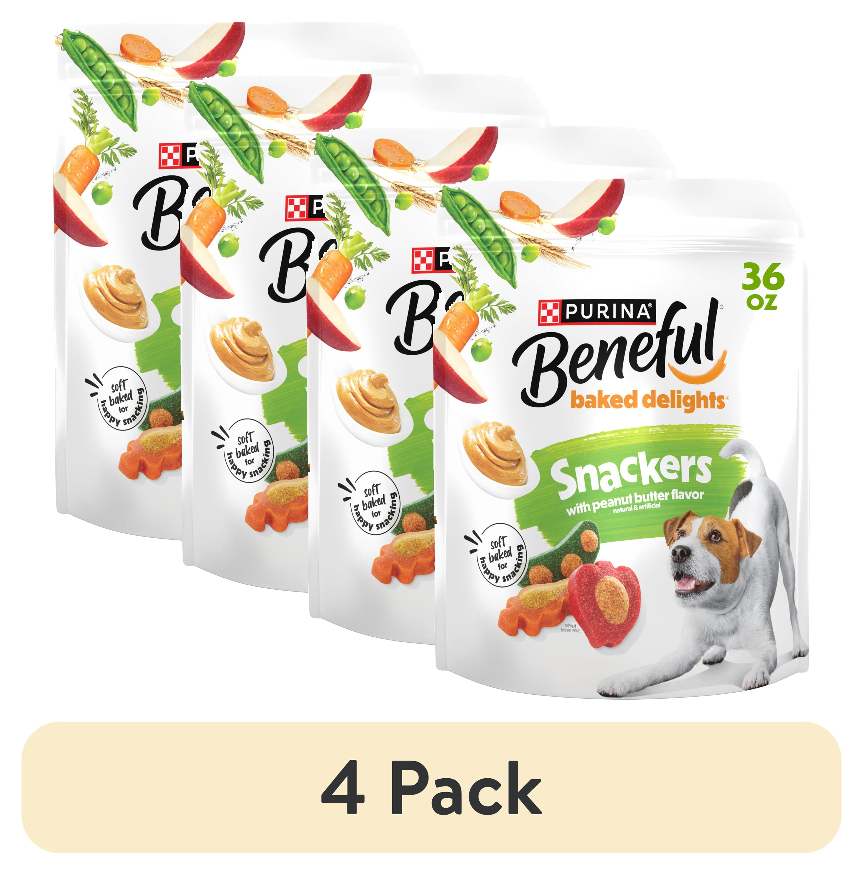 (4 pack) Purina Beneful Baked Delights Snackers Peanut Butter Flavor Soft Baked Treats for Dogs, 36 oz Pouch