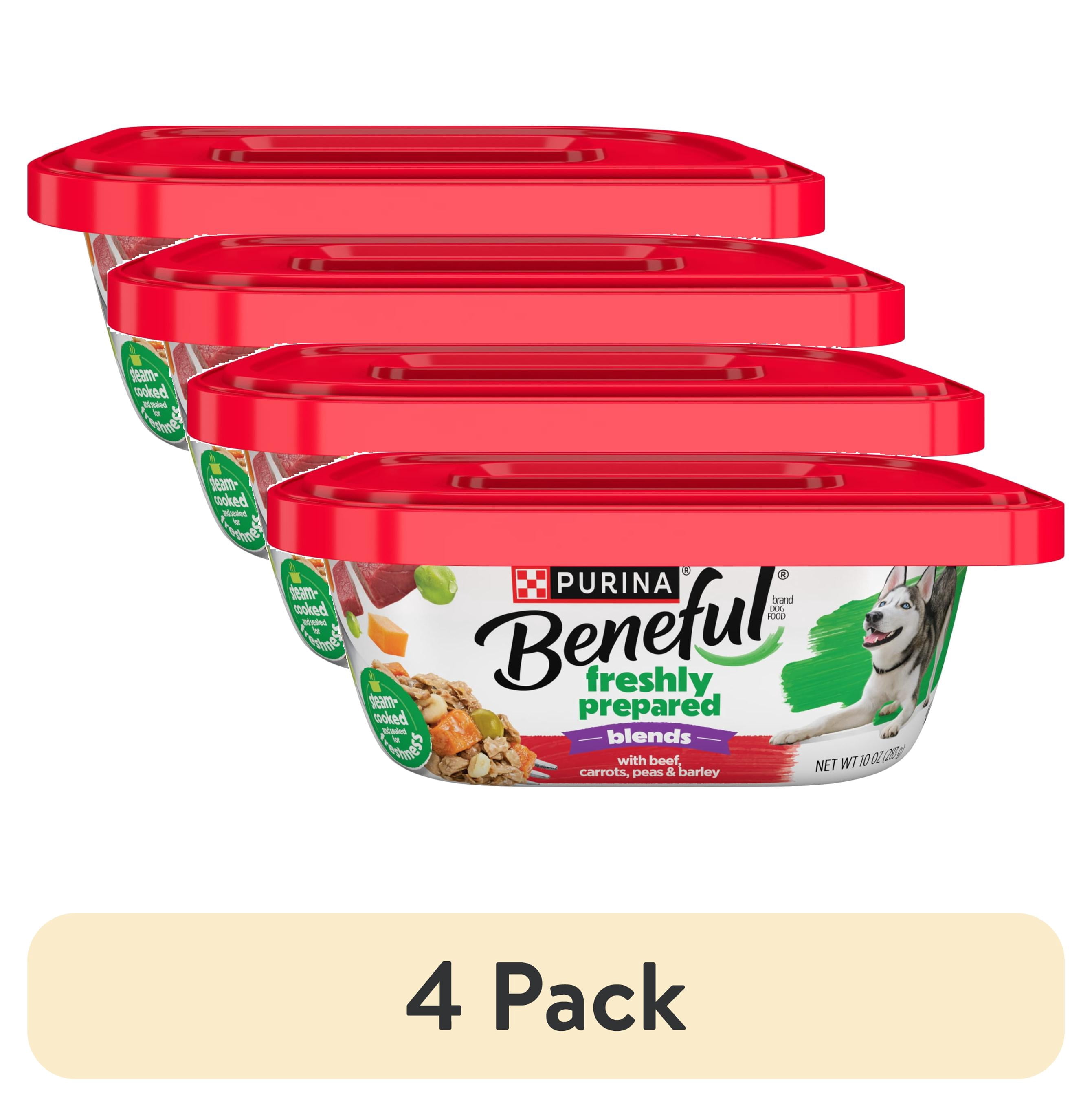 (4 pack) Purina Beneful Freshly Prepared Blends Wet Dog Food with Beef, Carrots, Peas, and Barley, 10 oz Tub
