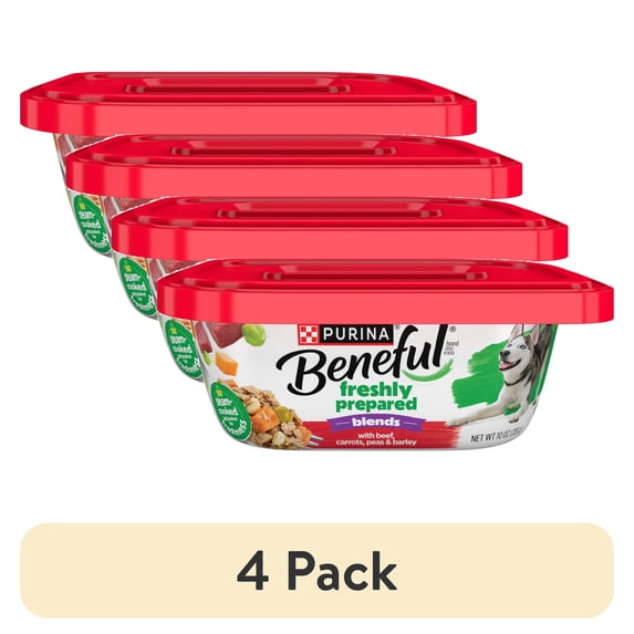 (4 pack) Purina Beneful Freshly Prepared Blends Wet Dog Food with Beef, Carrots, Peas, and Barley, 10 oz Tub