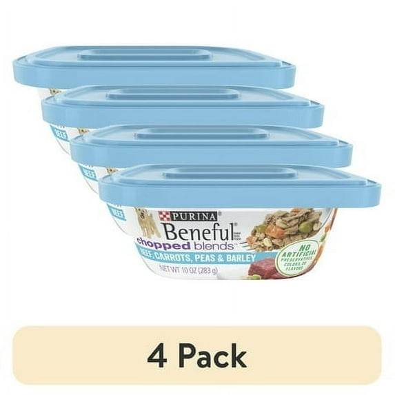 (4 pack) Purina Beneful Chopped Blends Wet Dog Food High Protein Real Soft Beef & Barley, 10 oz Tubs (8 Pack)