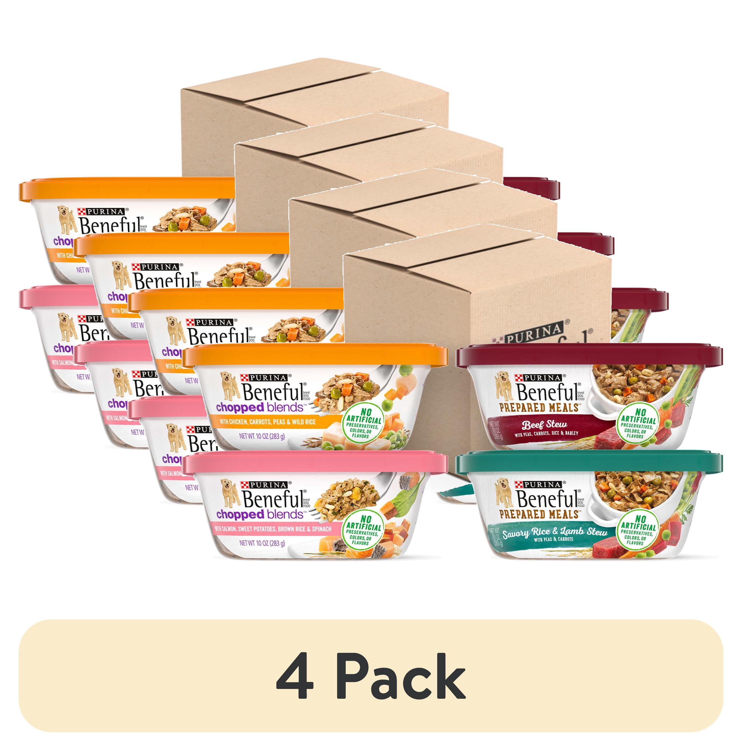 (4 pack) Purina Beneful Chopped Blends Wet Dog Food Soft Beef, Chicken, Salmon & Lamb, 10 oz Tubs