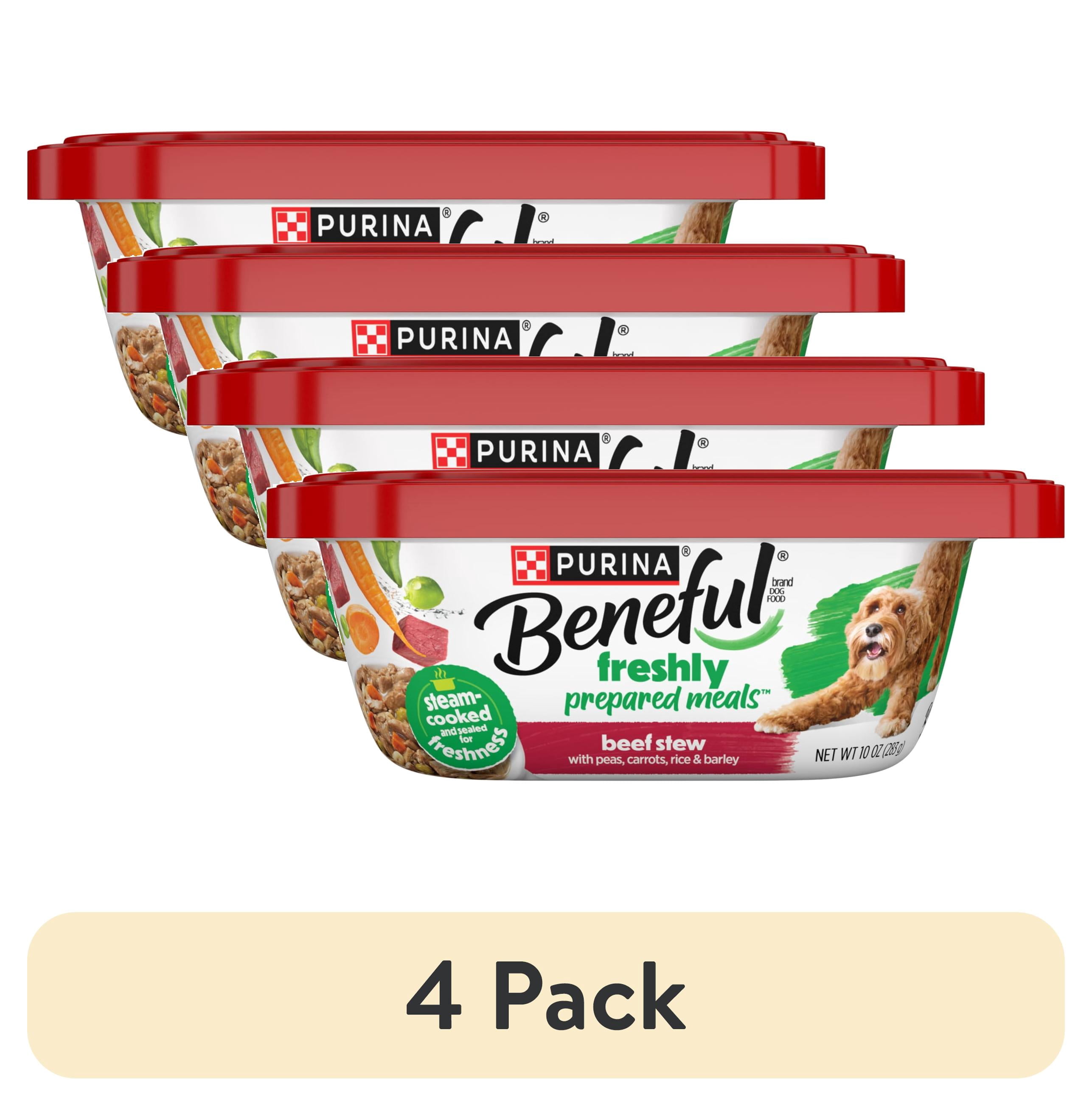 (4 pack) Purina Beneful Dog Food Freshly Prepared Meals, Dog Food Fresh, High Protein Wet Dog Food, Beef Stew, 10 oz.