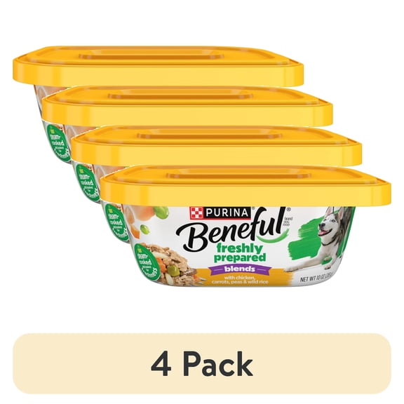(4 pack) Purina Beneful Freshly Prepared Blends Wet Dog Food with Chicken, Carrots, Peas, and Wild Rice, 10 oz Tub