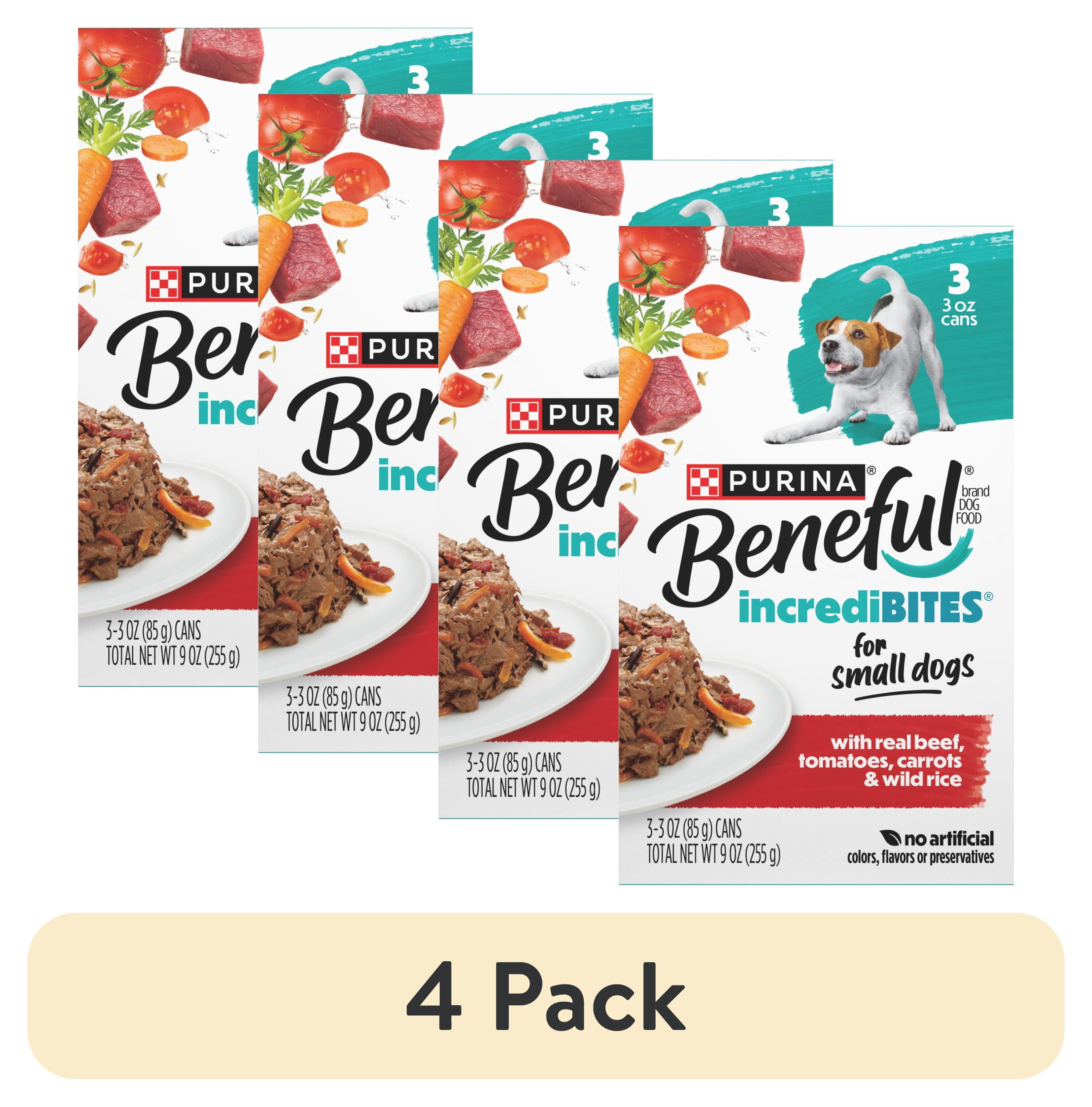 (4 pack) Purina Beneful IncrediBites Small Wet Dog Food Real Beef, Rice & Vegetables, 3 oz Cans