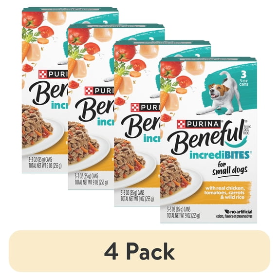 (4 pack) Purina Beneful Small Breed Wet Dog Food in Gravy, IncrediBites with Real Chicken, 3 oz Cans