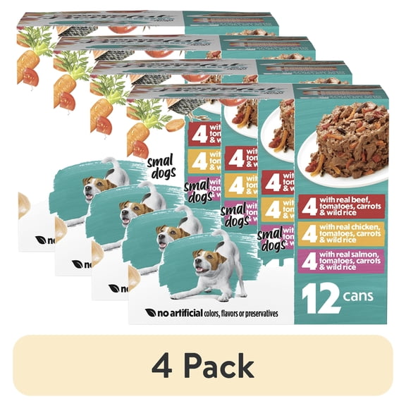 (4 pack) Purina Beneful incrediBITES Wet Dog Food with Beef, Chicken, Salmon Variety, 12-3 oz Cans, 12 Pack