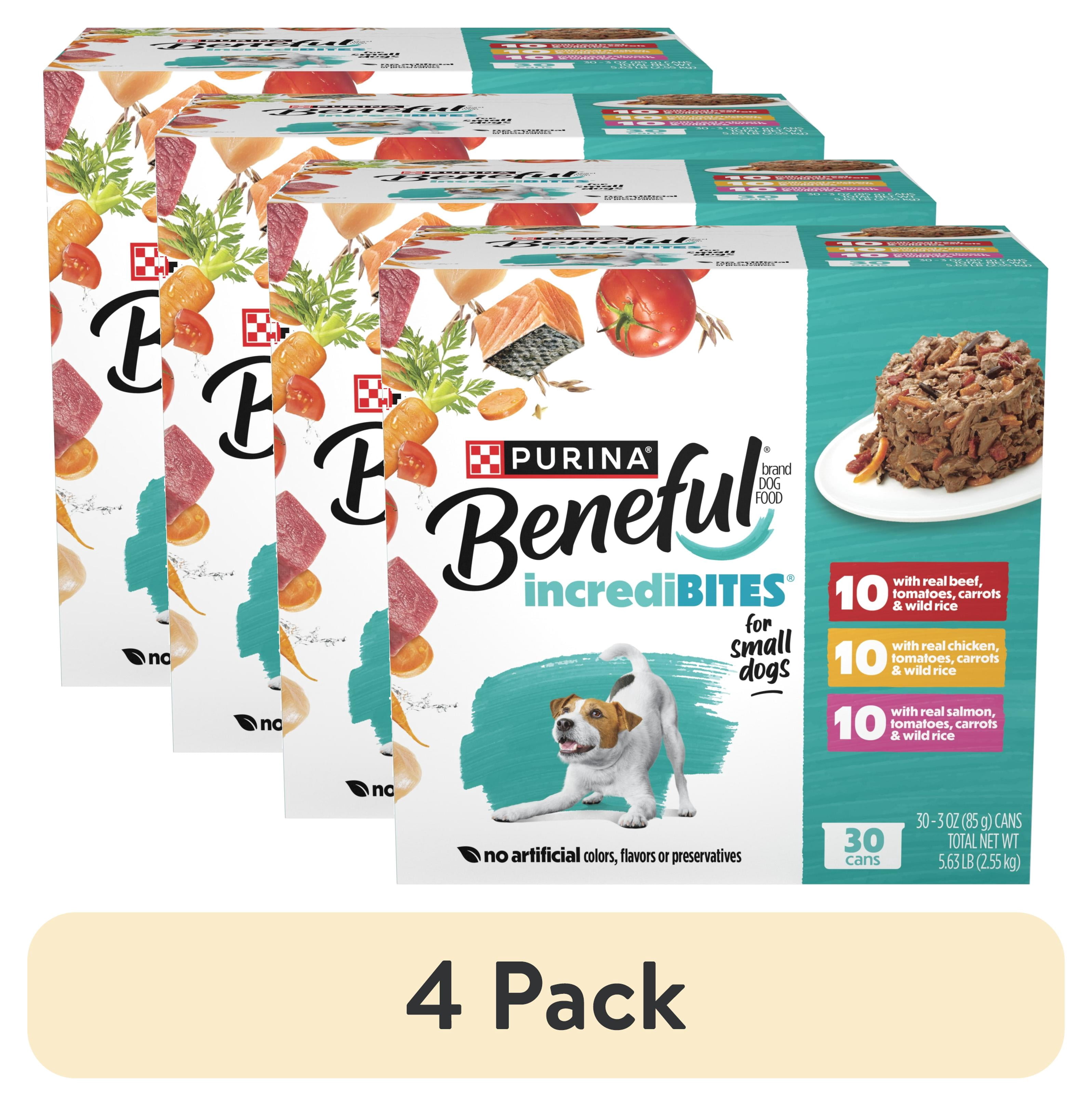 (4 pack) Purina Beneful Small Breed Wet Dog Food Variety Pack, IncrediBites With Real Beef, Chicken and Salmon, 3 oz.