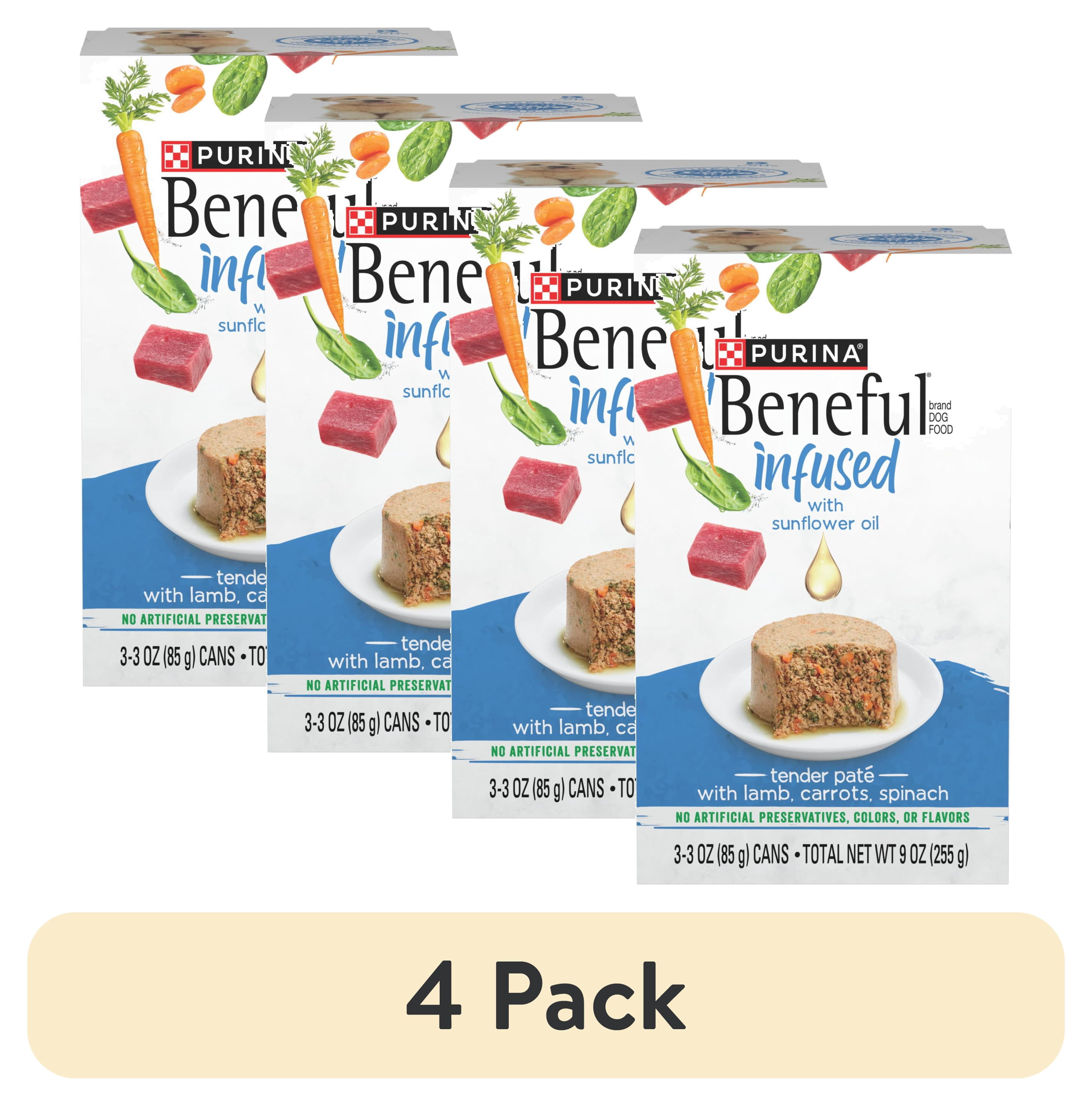 (4 pack) Purina Beneful Infused Wet Dog Food Tender Pate Real Soft Lamb & Vegetables, 3 oz Cans (3 Pack)