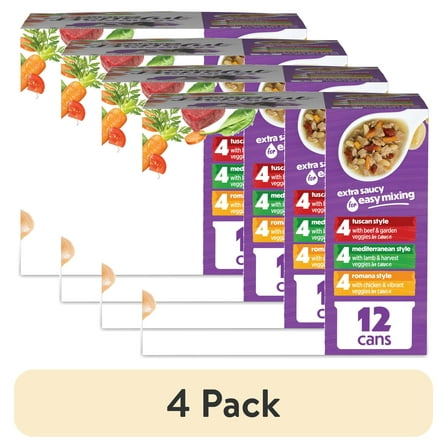 (4 pack) Purina Beneful Medleys Wet Dog Food Variety Pack with Tuscan, Romana, and Mediterranean Style Dog Food in Dog Gravy, 12 Pack