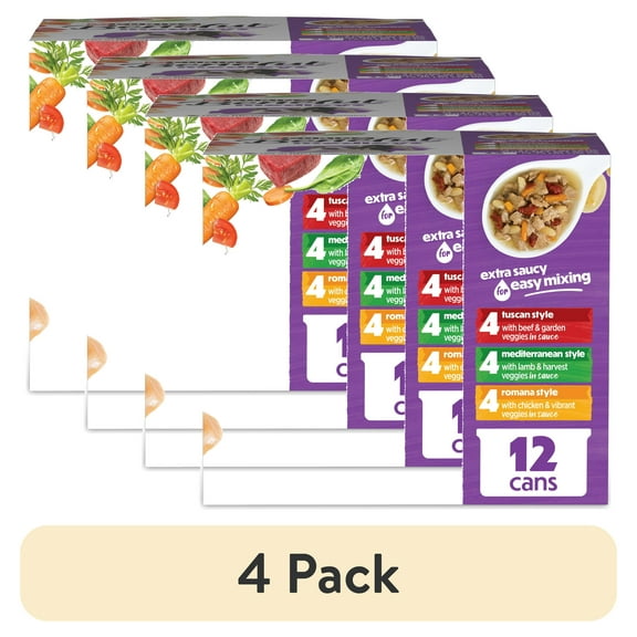 (4 pack) Purina Beneful Medleys Wet Dog Food Variety Pack with Tuscan, Romana, and Mediterranean Style Dog Food in Dog Gravy, 12 Pack