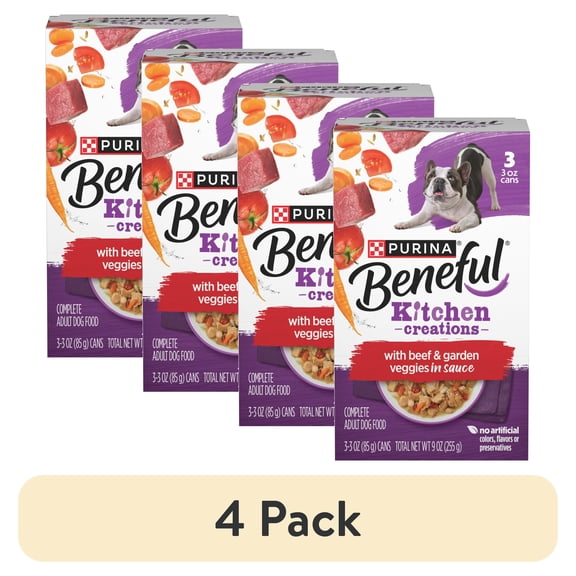 (4 pack) Purina Beneful Kitchen Creations With Beef and Garden Veggies in Sauce Wet Dog Food, 3 oz, 8 Pack