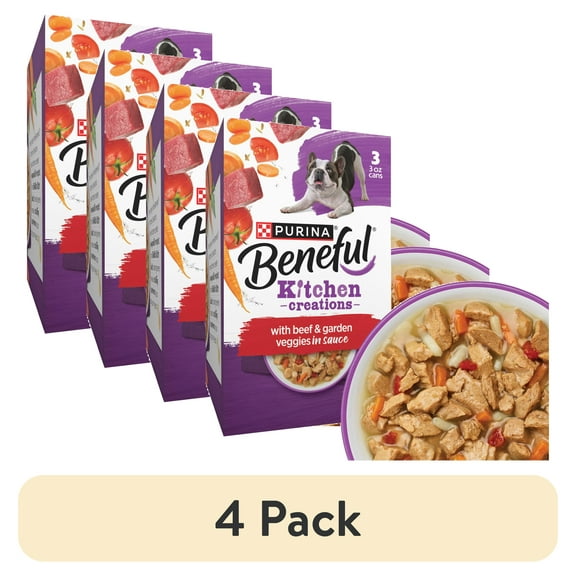 (4 pack) Purina Beneful Kitchen Creations With Beef and Garden Veggies in Sauce Wet Dog Food, 3 oz, 8 Pack