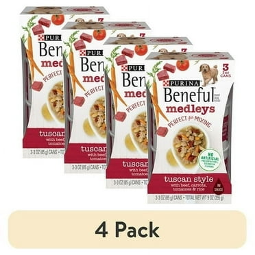 (4 pack) Purina Beneful Medleys Wet Dog Food High Protein Tuscan Style Soft Beef, 3 oz Cans (3 Pack)