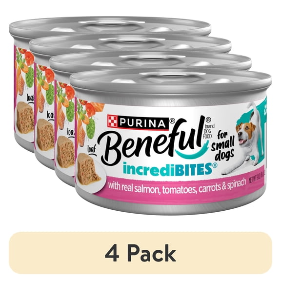 (4 pack) Purina Beneful Small Breed Wet Dog Food, IncrediBites Loaf With Real Salmon Recipe, 3 oz.