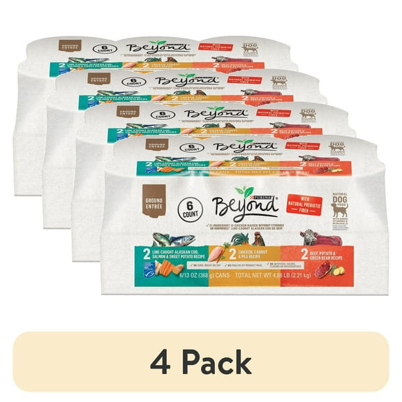 (4 pack) Purina Beyond Ground Entree Wet Dog Food Real Soft Alaskan Cod, Chicken & Beef, 13 oz Cans (6 Pack)