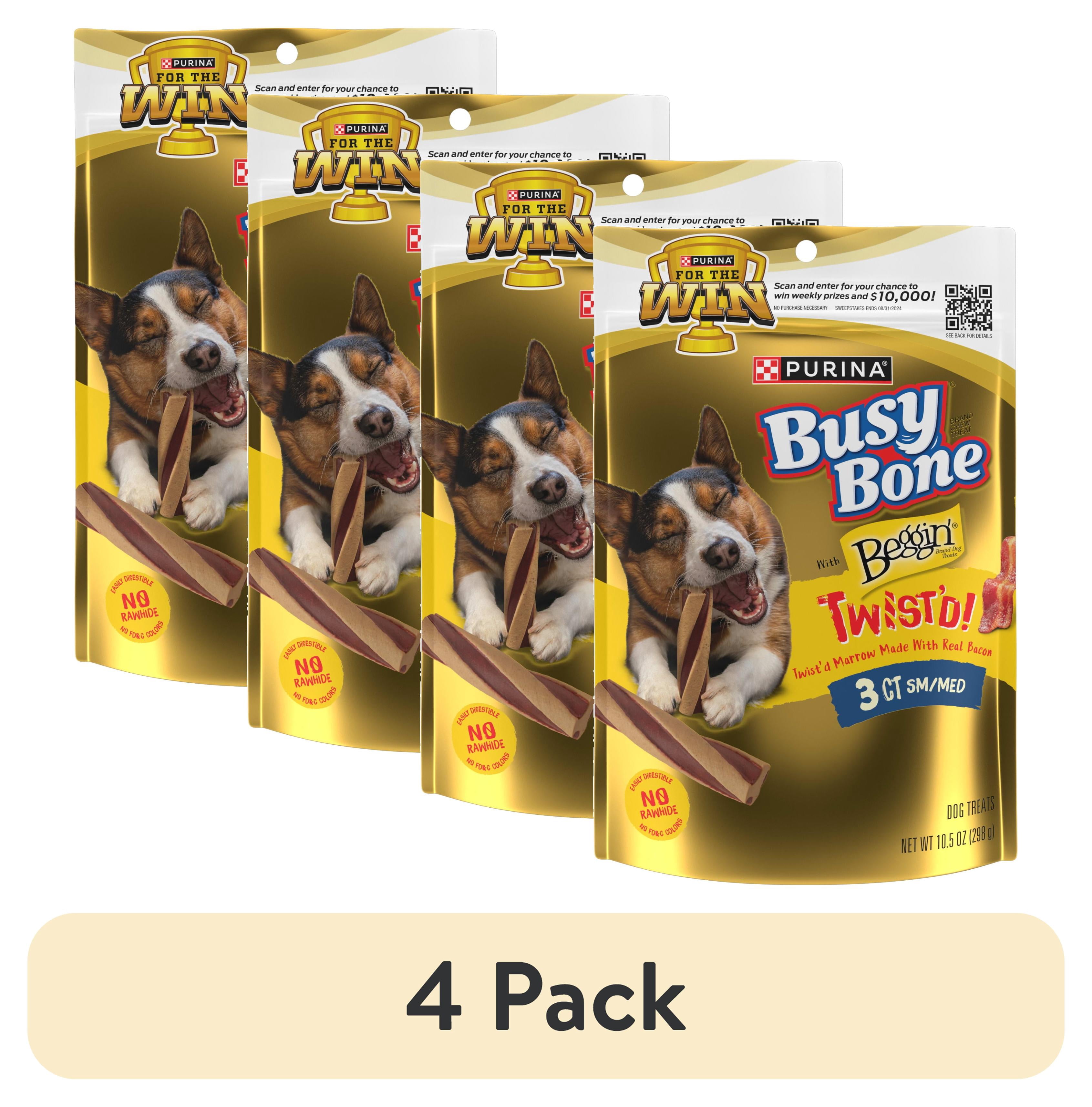 (4 pack) Purina Busy Bone with Beggin' Twist'd Small & Medium Dog Treats with Bacon, 10.5 oz Pouch (3 Count)