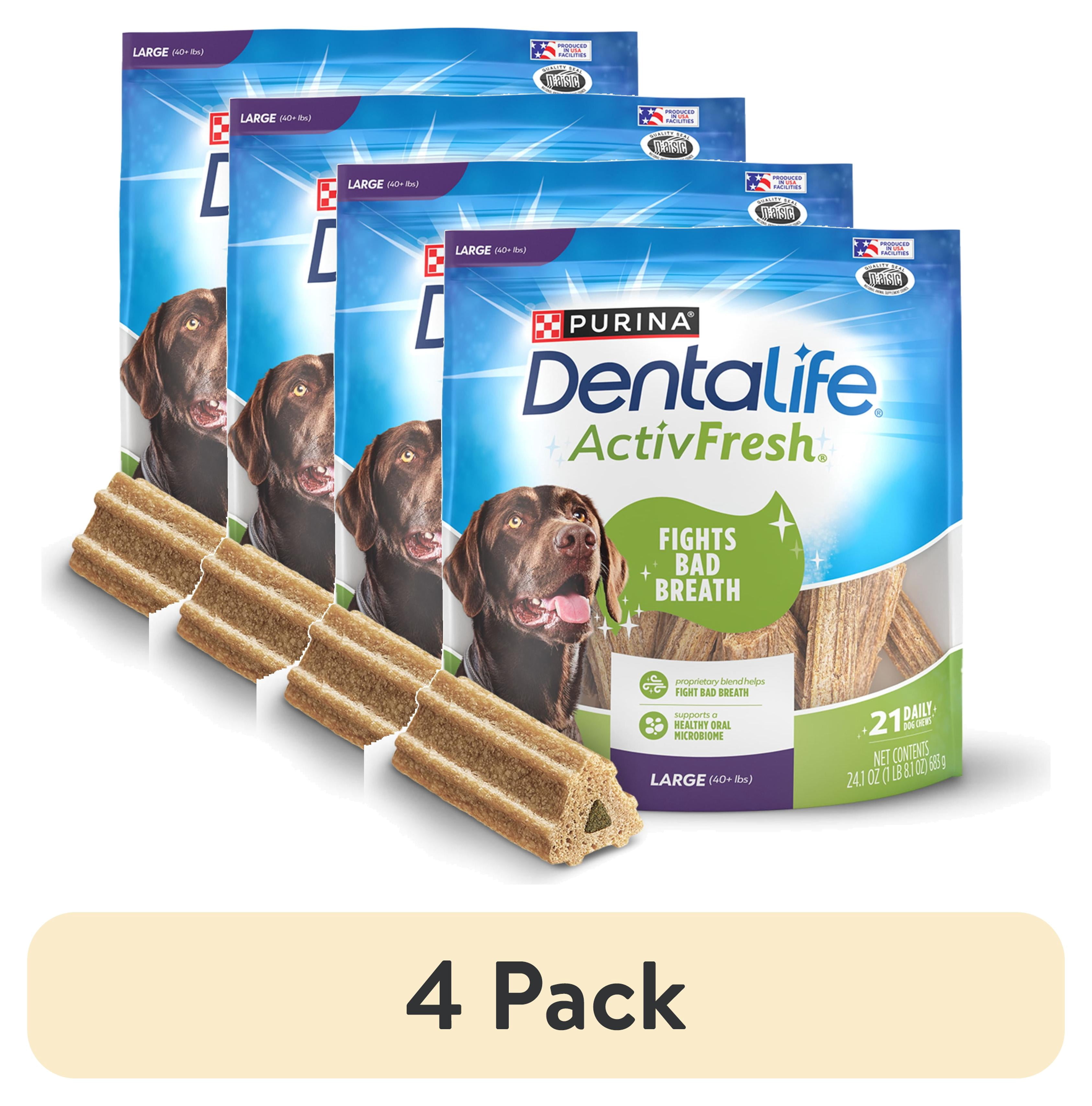 (4 pack) Purina DentaLife ActivFresh Chicken Flavor Large Breed Adult Dog Dental Chews – 24.1 oz Pouch (21 ct)