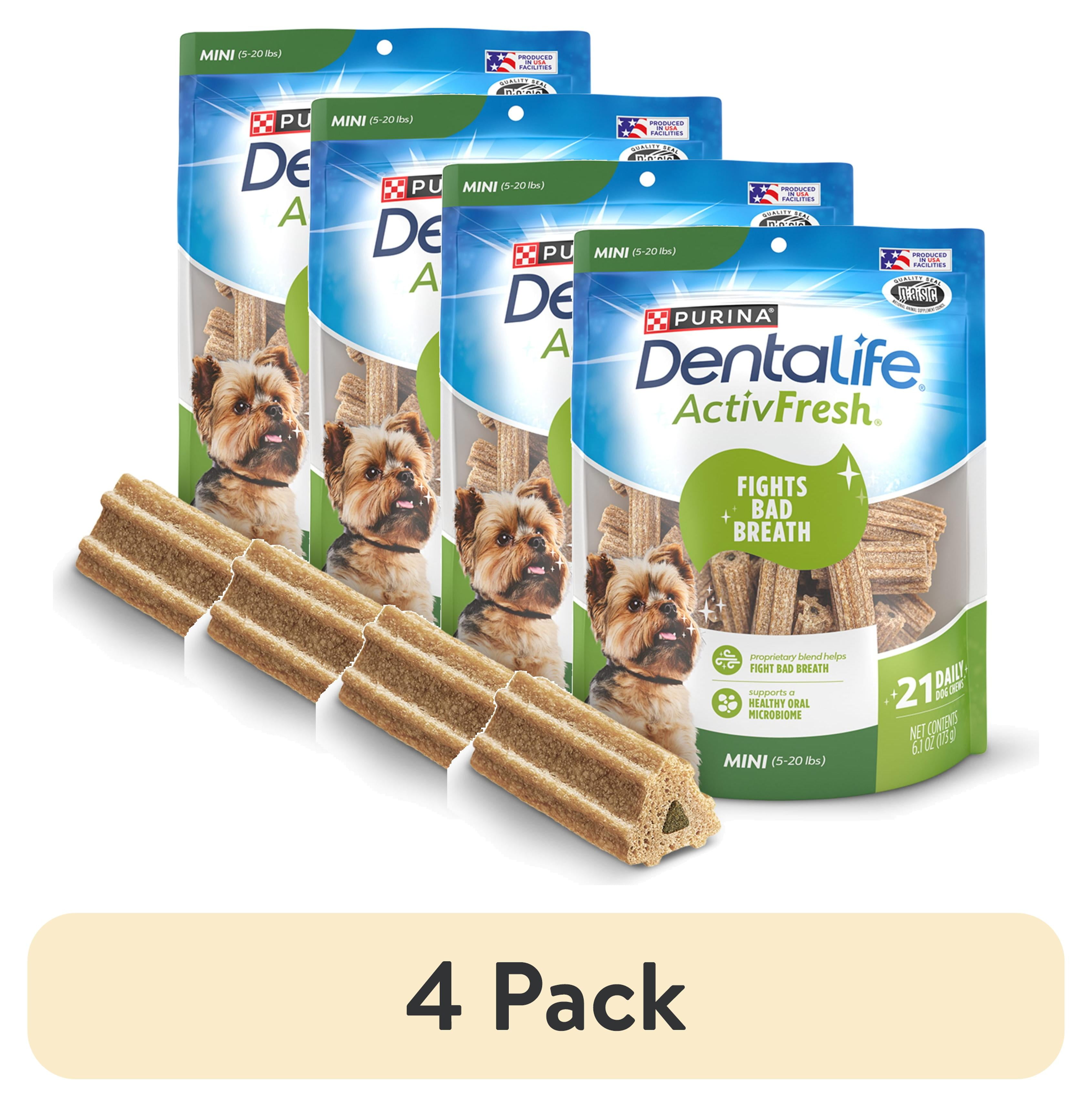 (4 pack) Purina DentaLife ActivFresh Mini Dog Treats Dental Chews with Chicken, 6.1 oz Pouch, 21 Chews