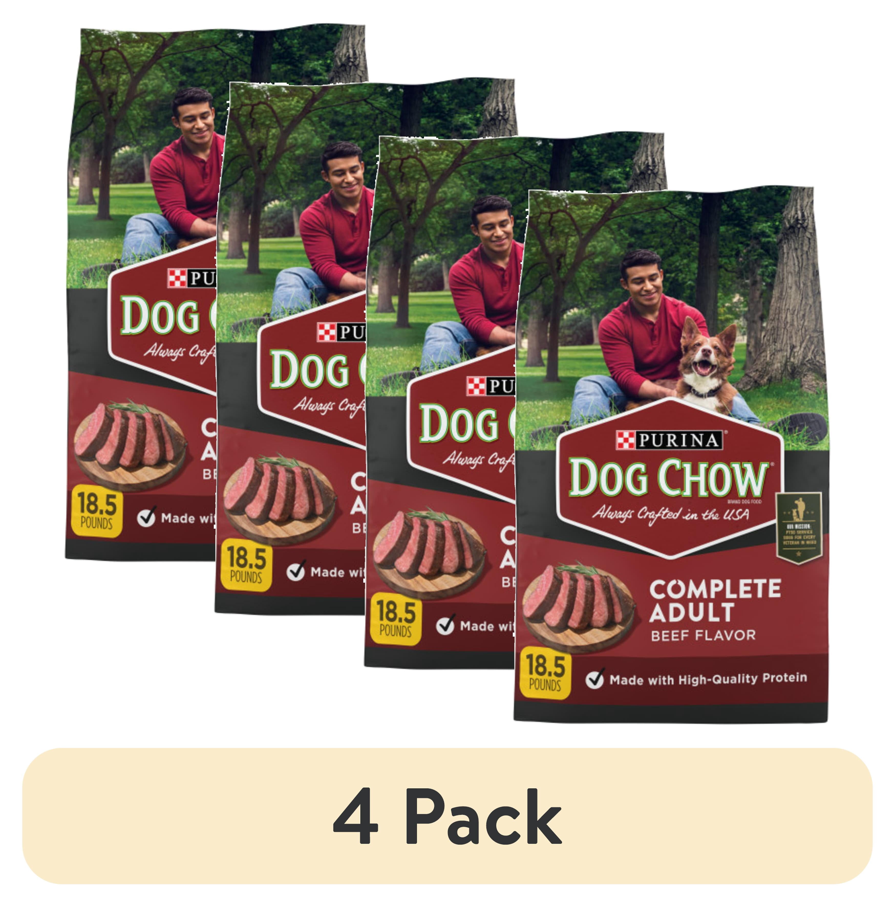 (4 pack) Purina Dog Chow Complete Adult Dry Dog Food for Adult Dogs, Kibble Beef Flavor 18.5 lb Bag
