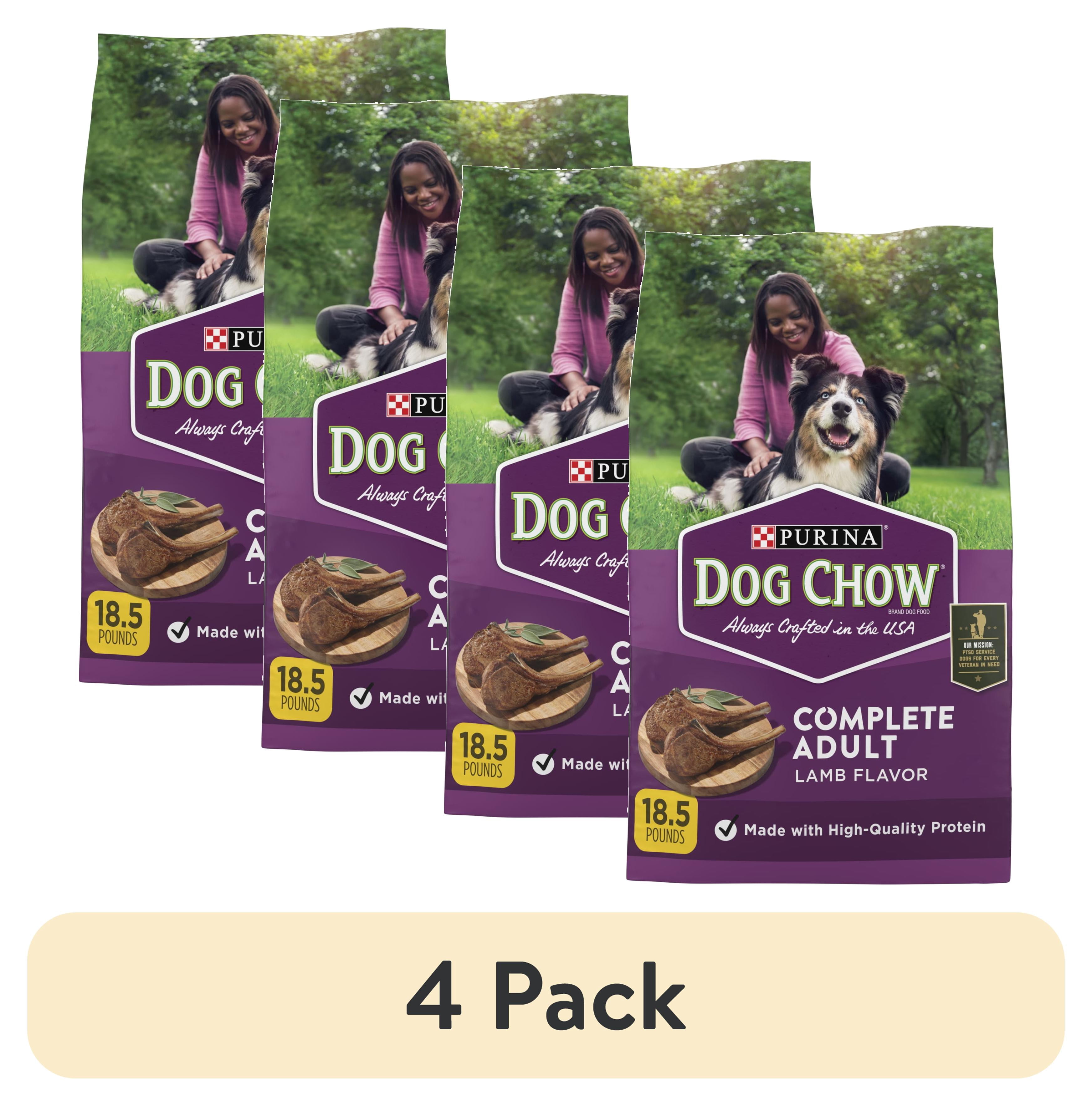 (4 pack) Purina Dog Chow Complete Dry Dog Food for Adult Dogs High Protein, Lamb, 18.5 lb Bag