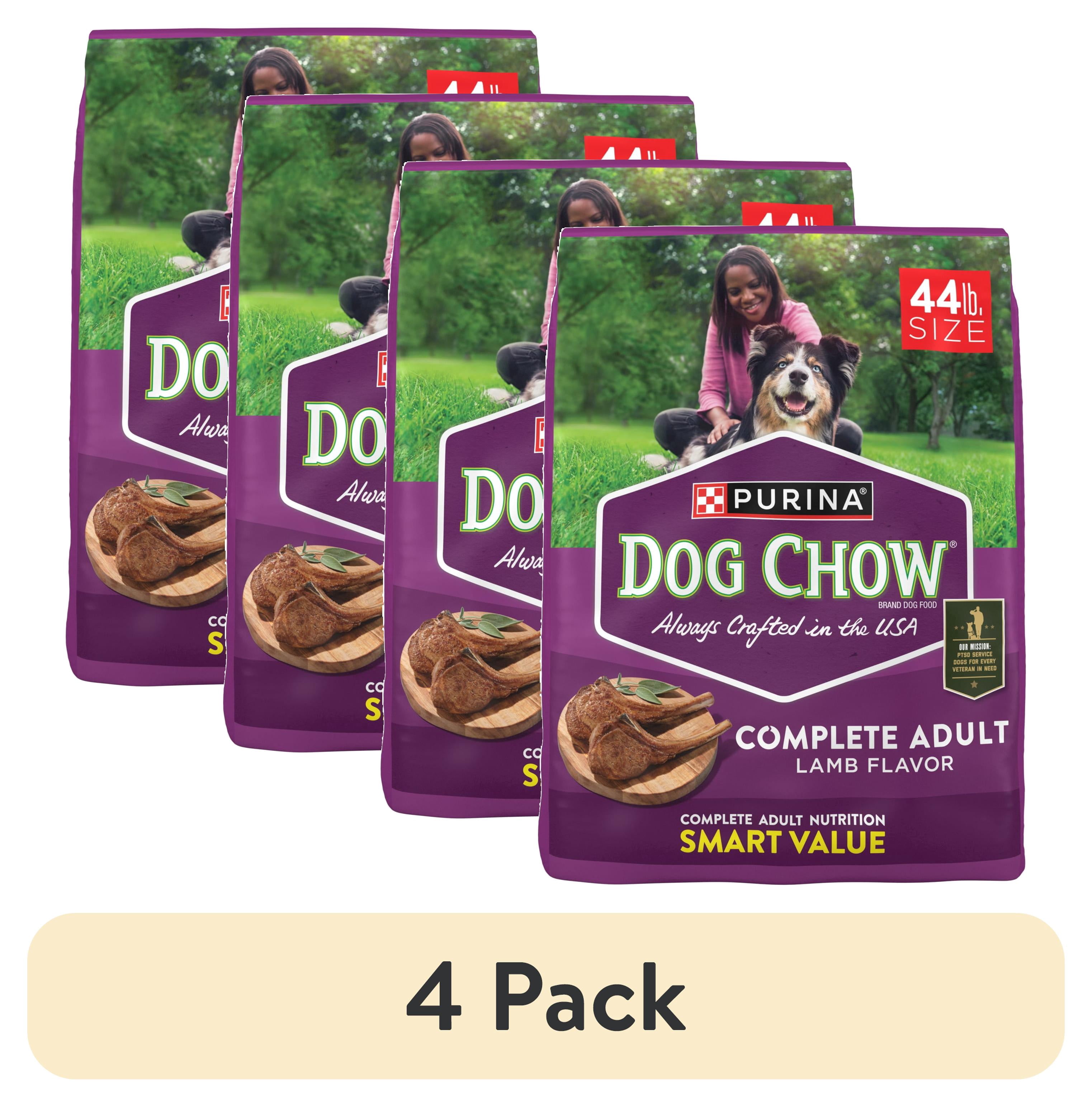 (4 pack) Purina Dog Chow Complete Dry Dog Food for Adult Dogs High Protein, Lamb, 44 lb Bag