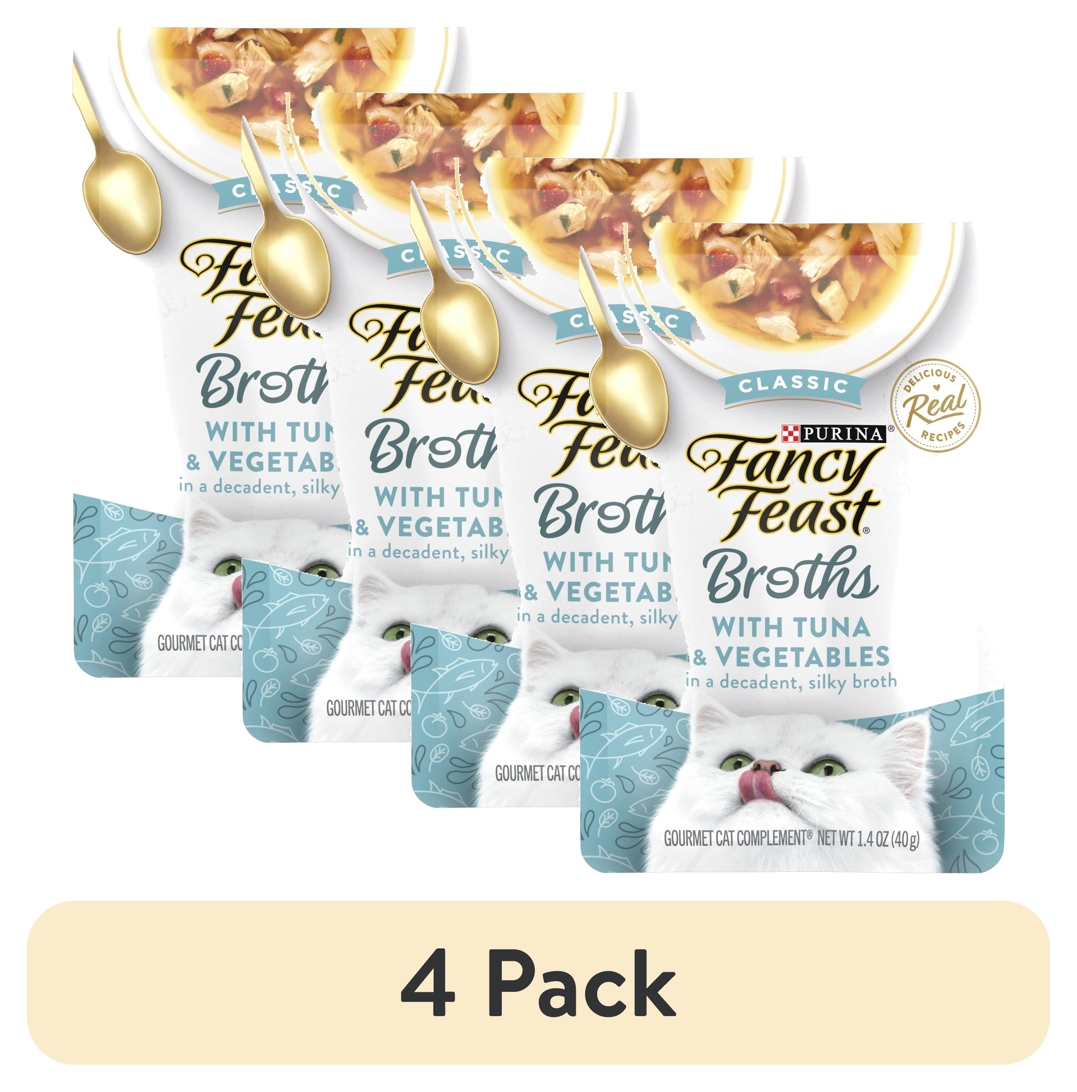 (4 pack) Purina Fancy Feast Broths, Wet Cat Food, Tuna & Vegetables, 1.4 oz Pouch