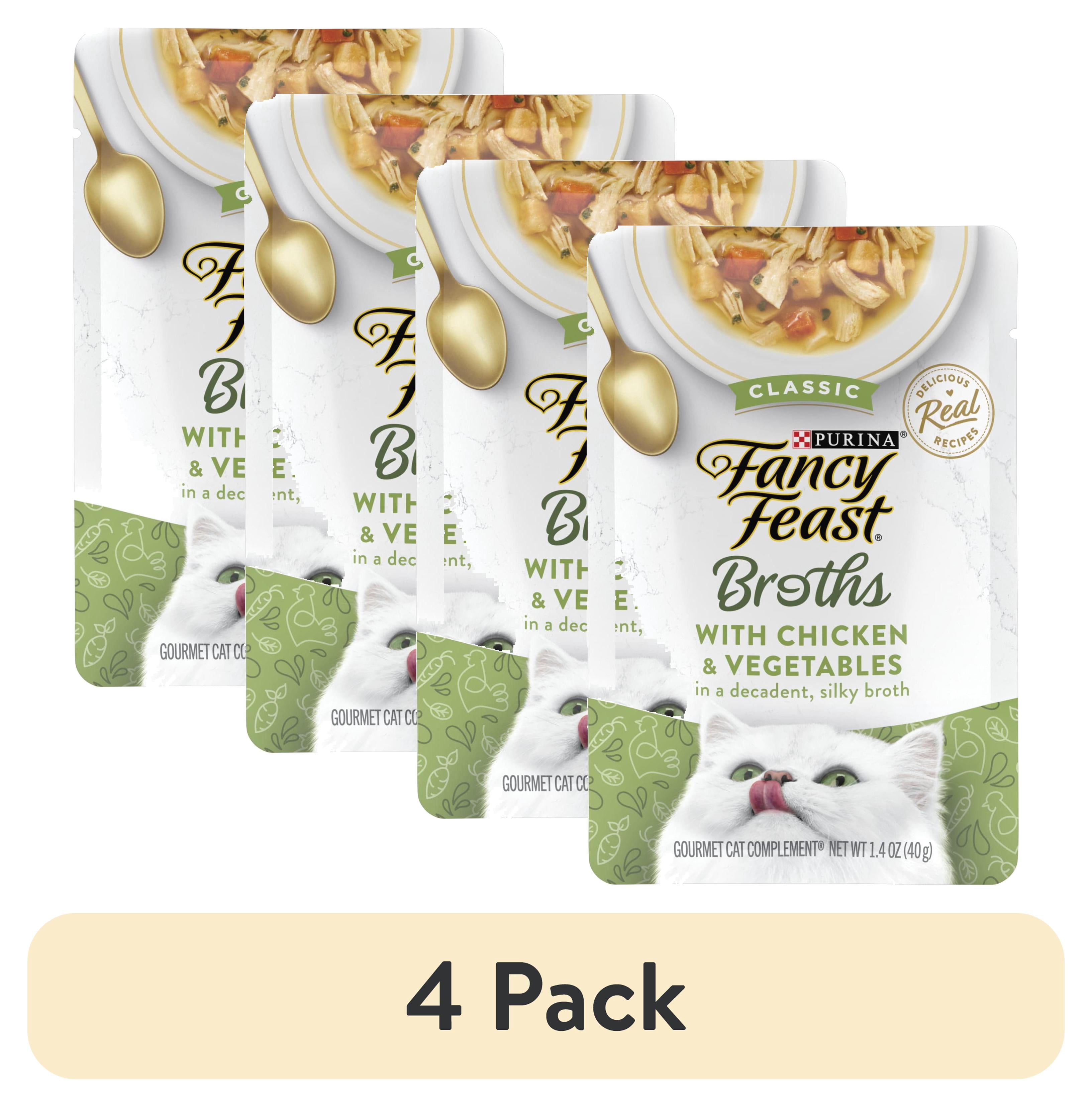 (4 pack) Purina Fancy Feast Classic Chicken & Vegetables Broth for Cats, 1.4 oz Pouch
