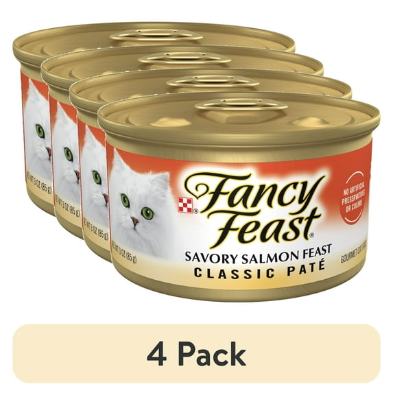 (4 pack) Purina Fancy Feast Classic Pate Kitten Food, Wet Cat Food, Savory Salmon Feast, 3 oz Can