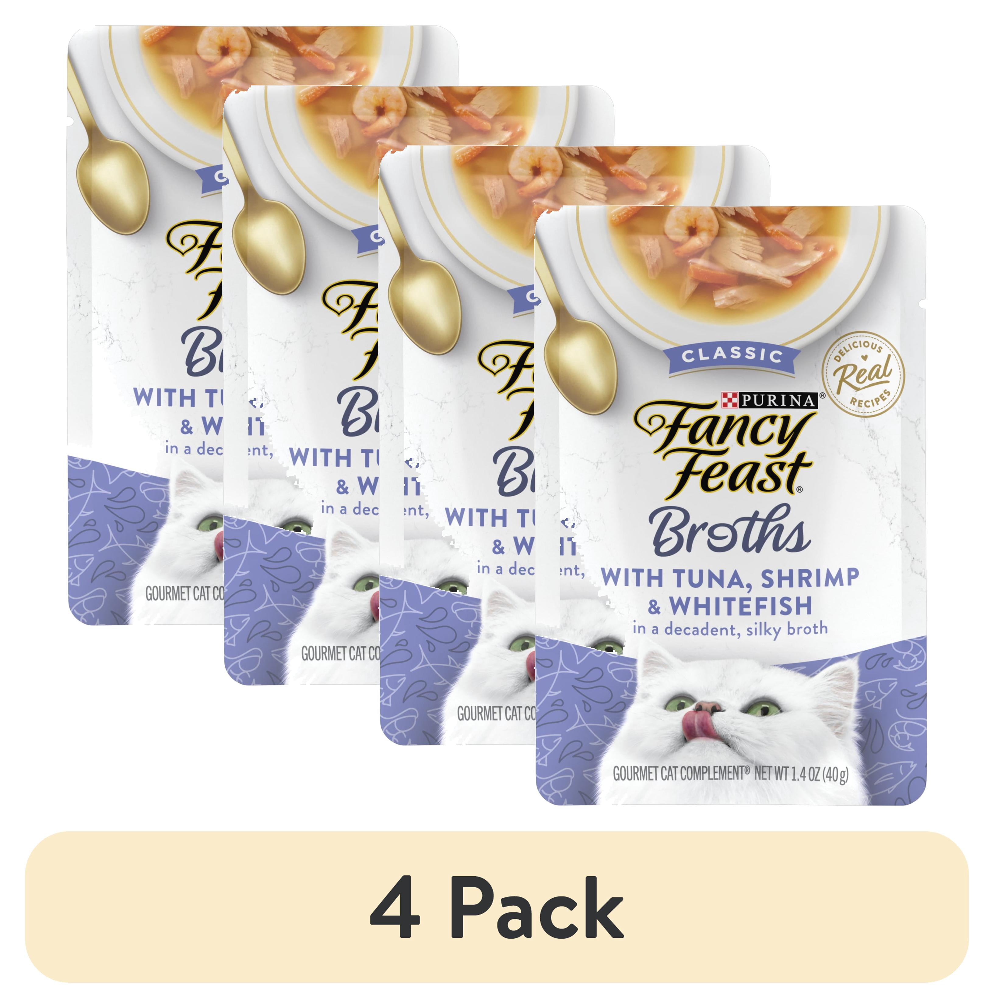 (4 pack) Purina Fancy Feast Classic Tuna, Shrimp, & Whitefish Broth for Cats, 1.4 oz Pouch
