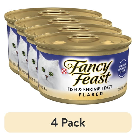 (4 pack) Purina Fancy Feast Flaked Kitten Food, Wet Cat Food, Fish & Shrimp Feast, 3 oz Can