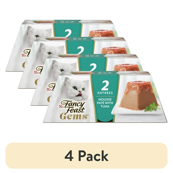 (4 pack) Purina Fancy Feast Gems Wet Cat Food Mousse Pate with Tuna and Halo of Savory Gravy (2) 2 oz Tubs
