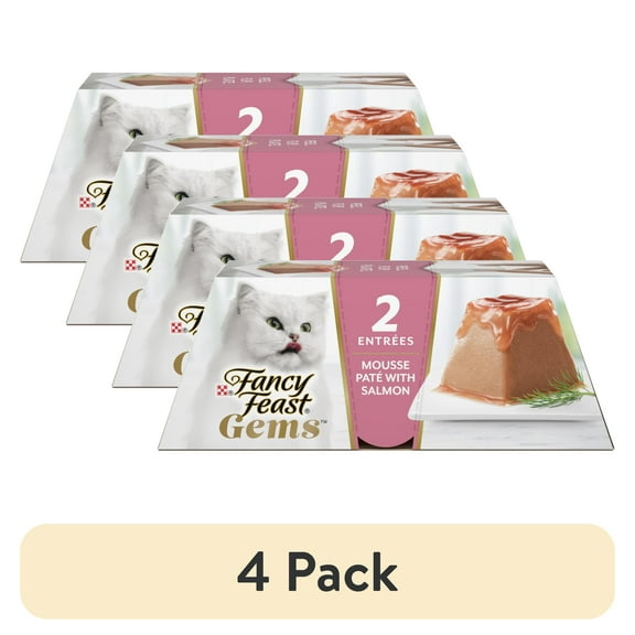 (4 pack) Purina Fancy Feast Gems Wet Cat Food Mousse Pate with Salmon and Halo of Savory Gravy (2) 2 oz Tubs