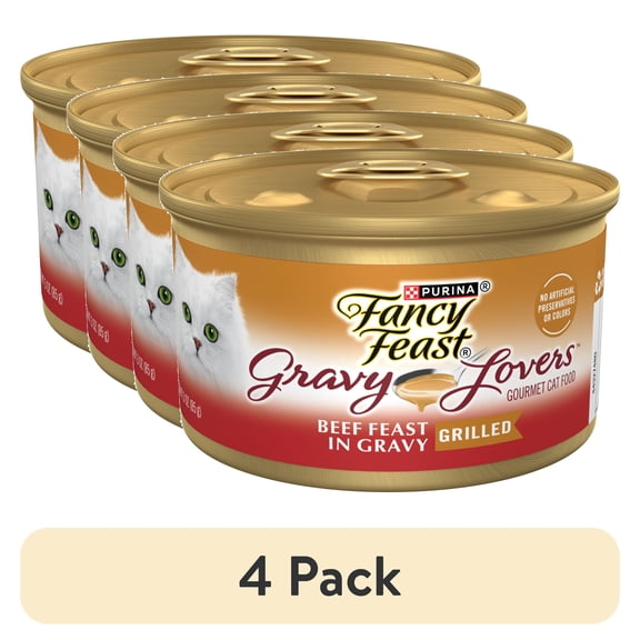 (4 pack) Purina Fancy Feast Gravy Lovers Wet Cat Food, Beef in Gravy, 3 oz Can