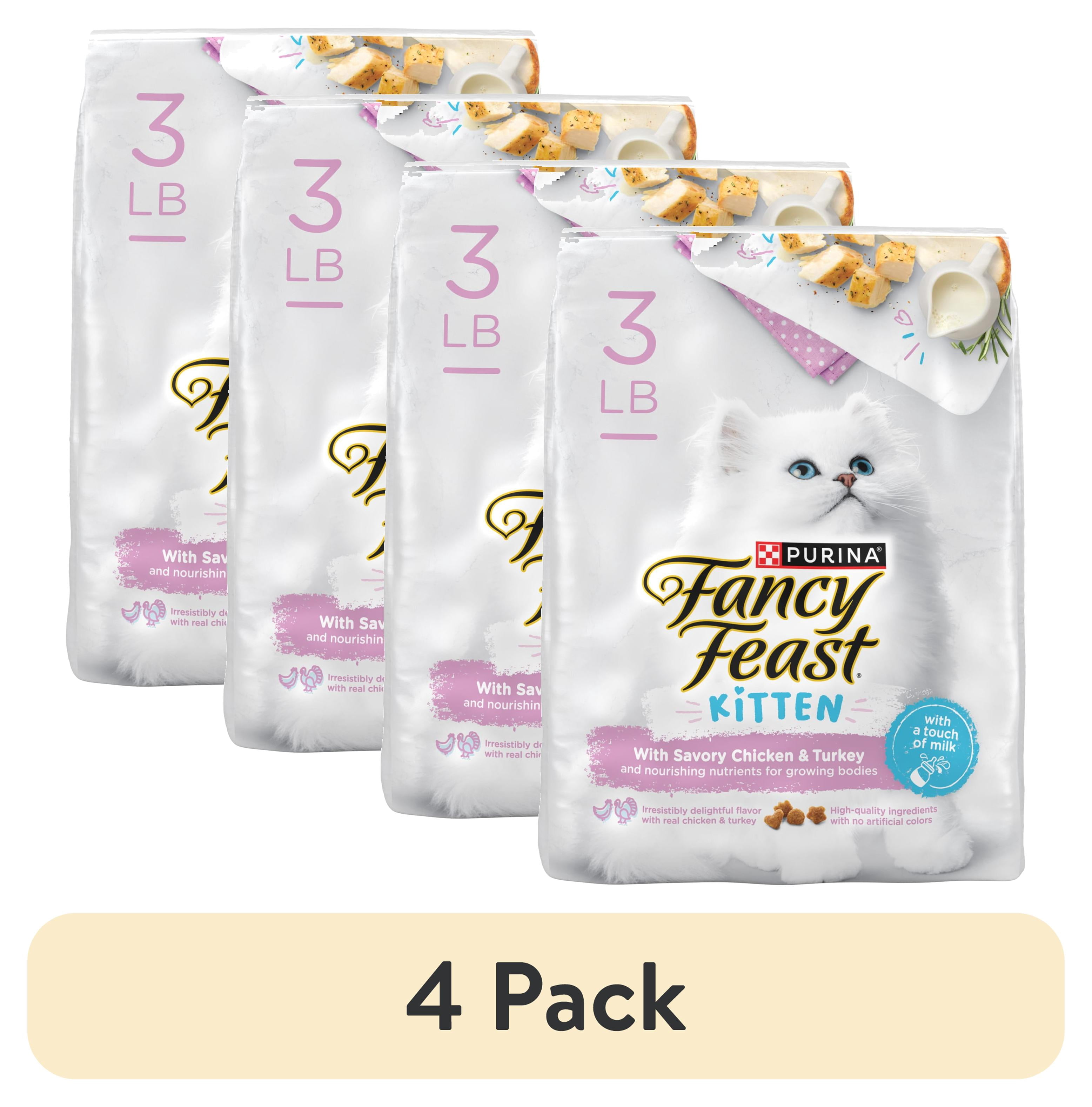 (4 pack) Purina Fancy Feast Indoor Dry Kitten Food, Chicken & Turkey, 3 lb Bag