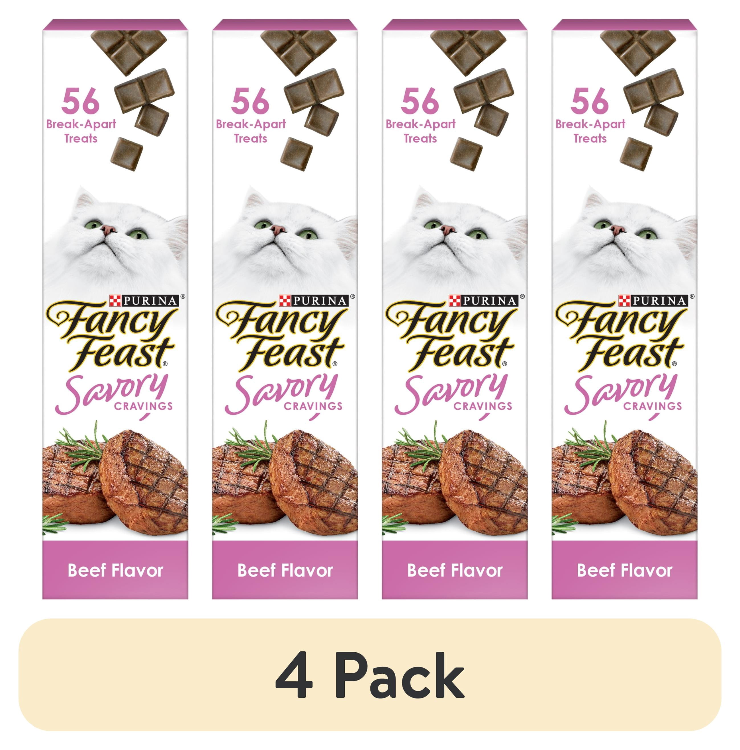 (4 pack) Purina Fancy Feast Savory Cravings, Soft Cat Treats, Beef, 1 oz Box