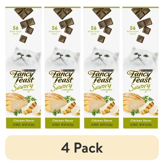 (4 pack) Purina Fancy Feast Savory Cravings, Soft Cat Treats, Chicken, 1 oz Box