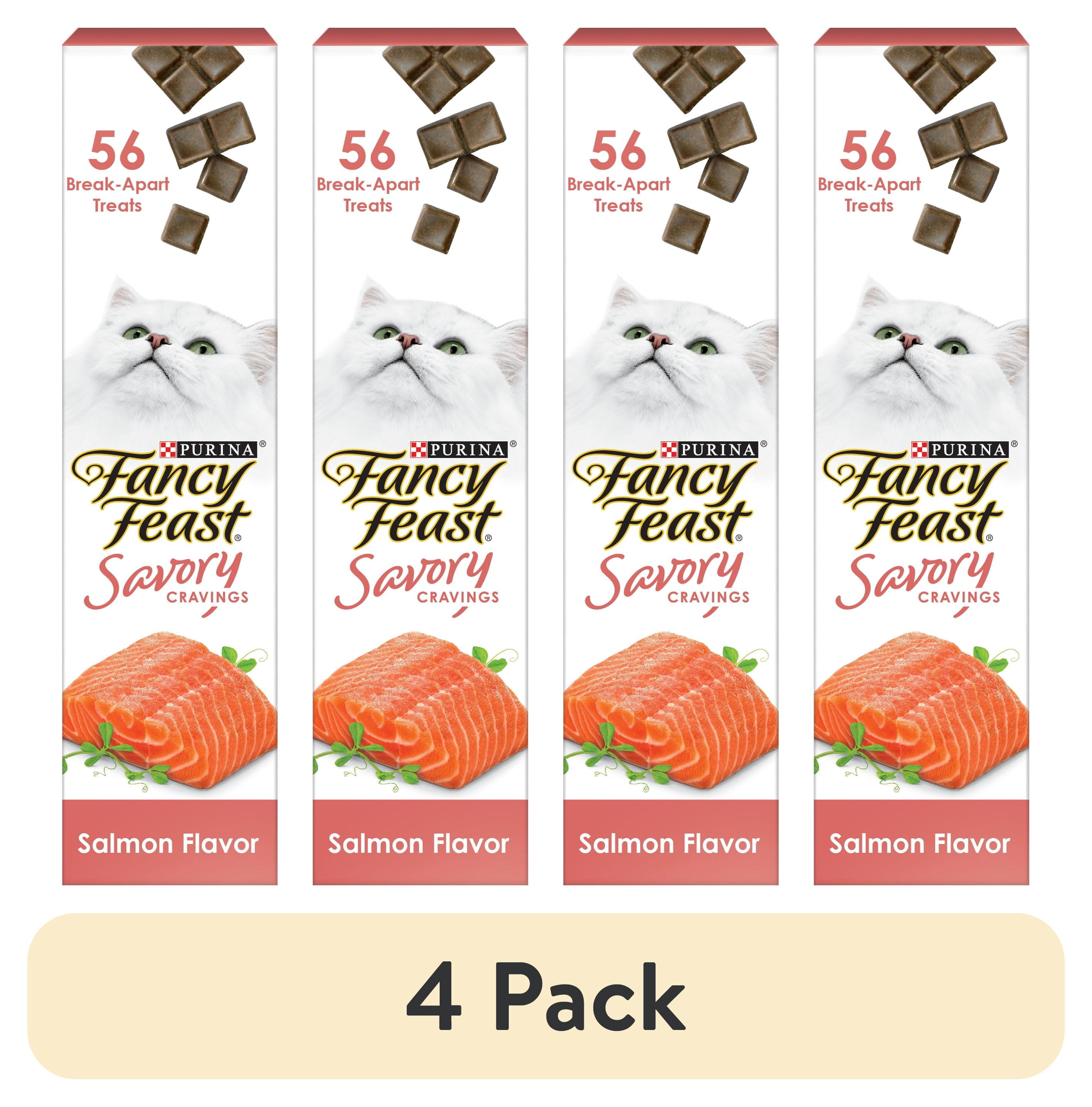 (4 pack) Purina Fancy Feast Savory Cravings, Soft Cat Treats, Salmon, 1 oz Box