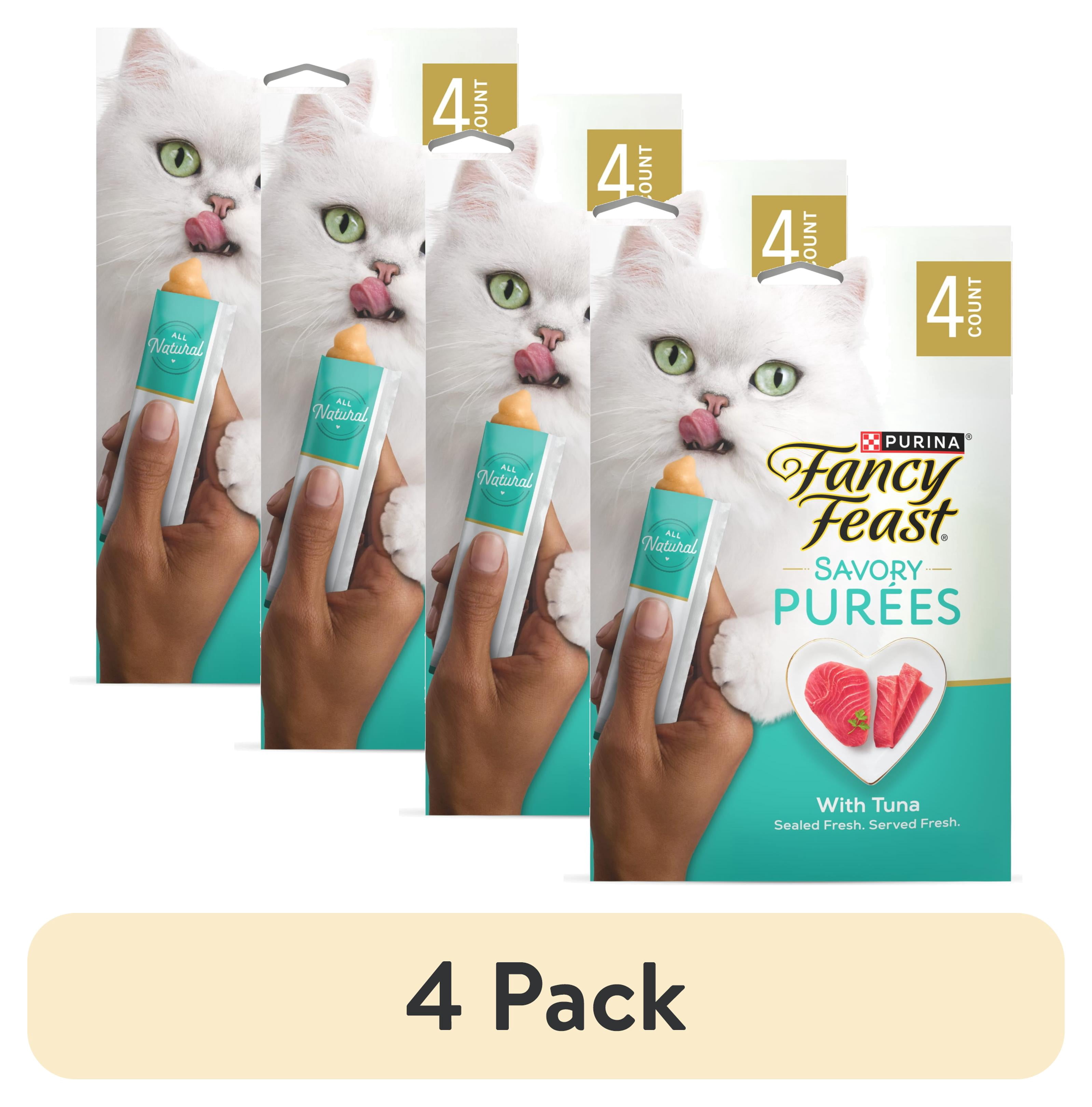(4 pack) Purina Fancy Feast Savory Purees With Tuna Lickable Cat Treats, 1.4 oz.