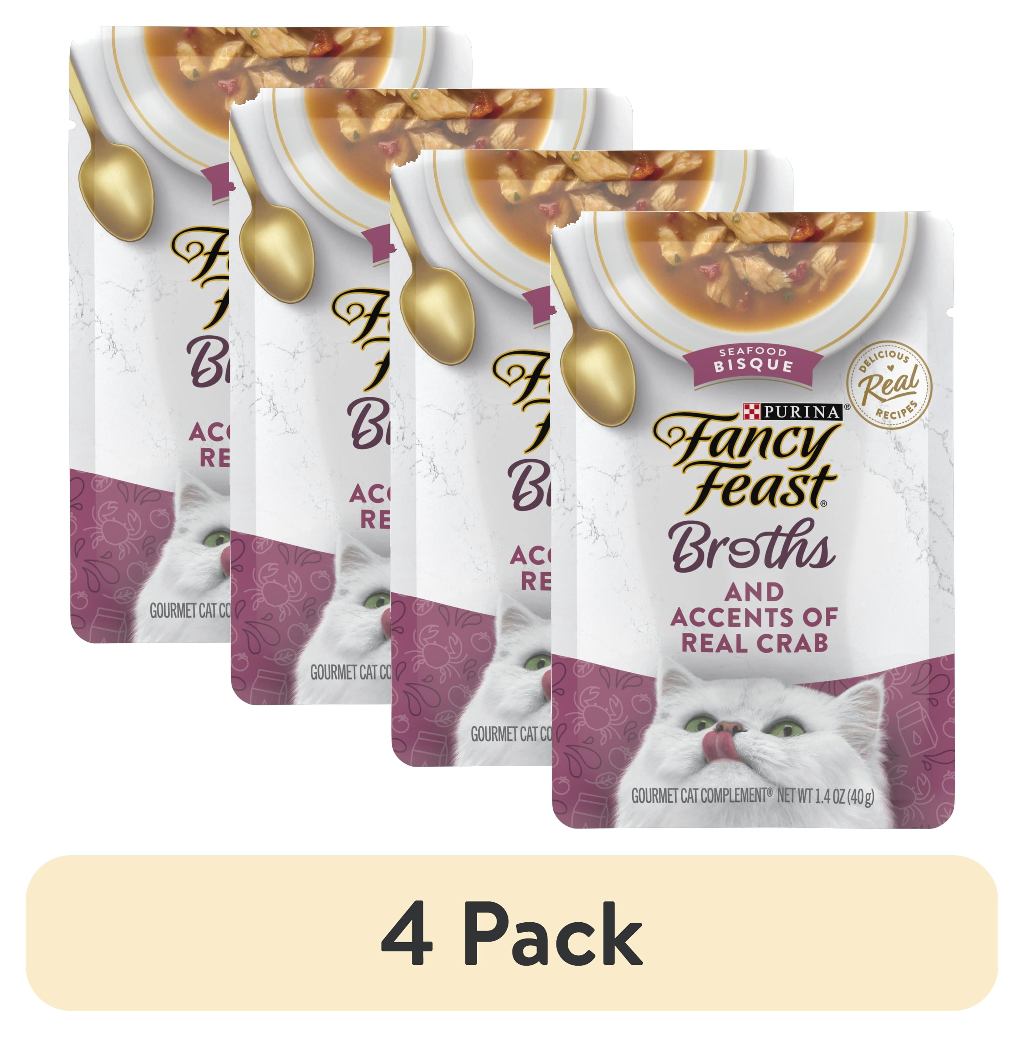 (4 pack) Purina Fancy Feast Seafood Bisque Accents of Crab Broth for Cats, 1.4 oz Pouch
