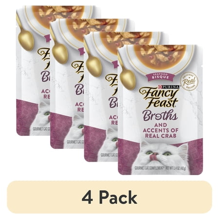 (4 pack) Purina Fancy Feast Seafood Bisque Accents of Crab Broth for Cats, 1.4 oz Pouch