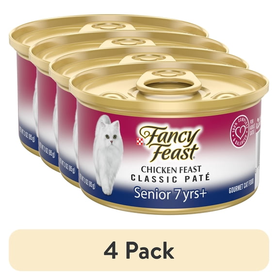(4 pack) Purina Fancy Feast Senior Classic Pate Chicken Feast Wet Cat Food, 3 oz Can