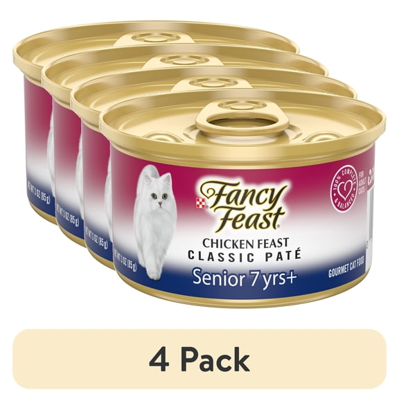 (4 pack) Purina Fancy Feast Senior Classic Pate Chicken Feast Wet Cat Food, 3 oz Can